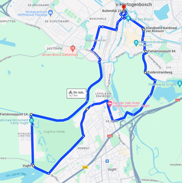 Route Den Bosch 1 uur plattegrond